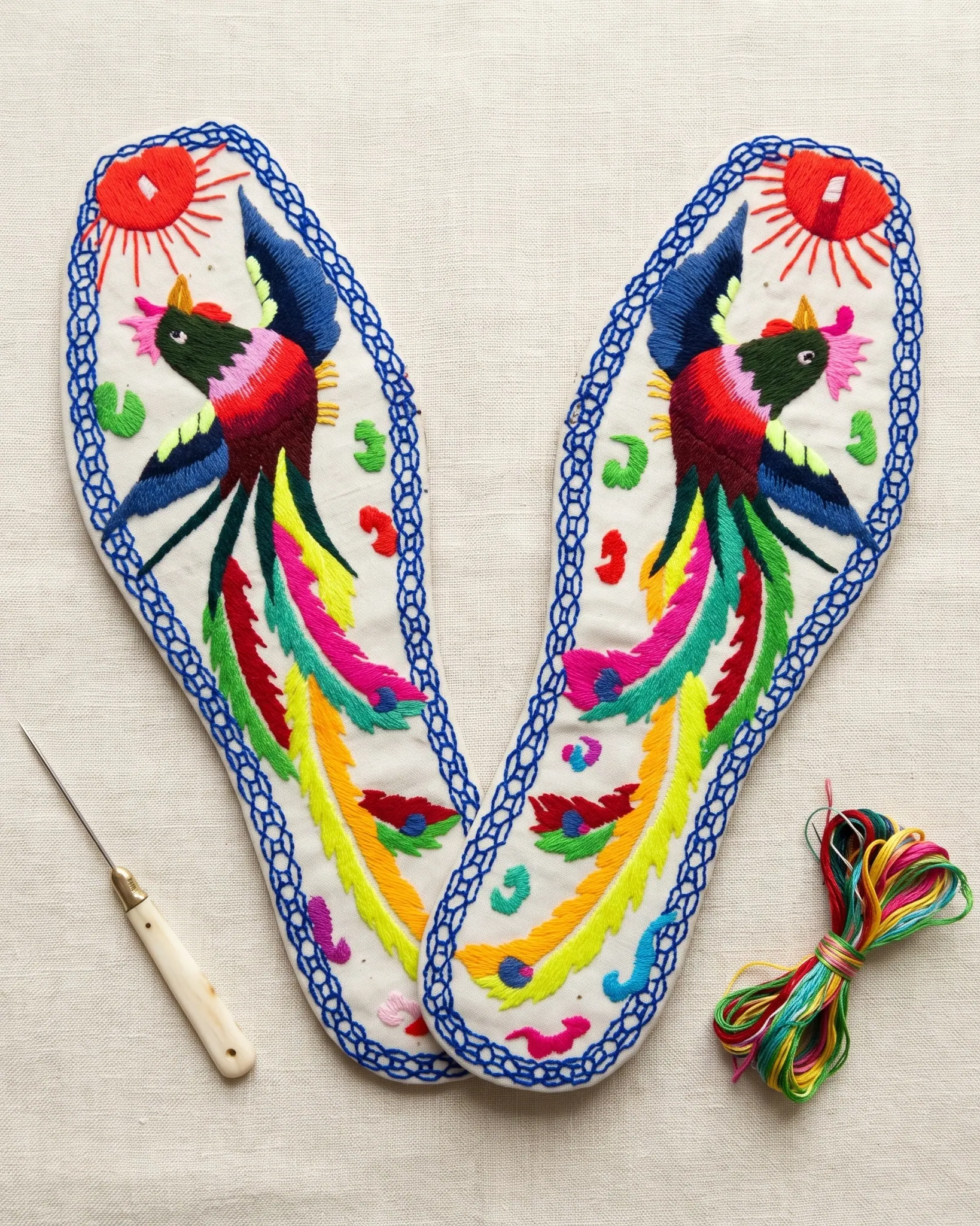 Embroidered insole with phoenix motif